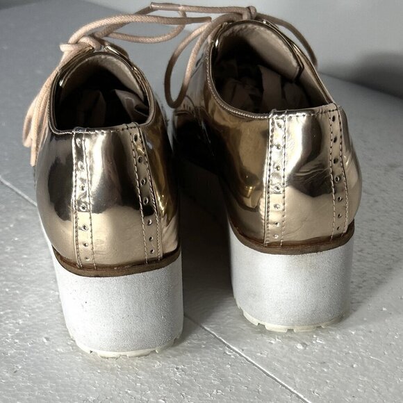 Aldo SZ 7.5 Light copper metallic wedge oxford sneaker Academia Modern Y2K Retro - Picture 5 of 7